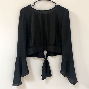 Ambiance Open Back Tie Up Crop Long Sleeve Top